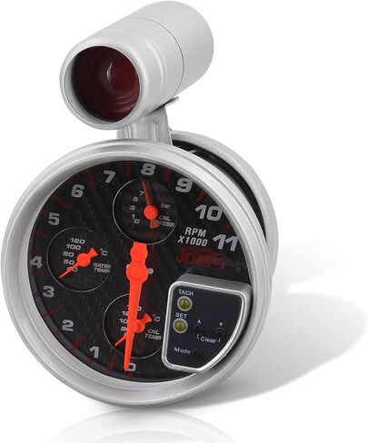 AJP Distributors Universal JDM Sport 5" Carbon Fiber Face 4-in-1 Tachometer 11K RPM Tach Gauge w/Oil/Water Temperature Pressure + External Red LED Shift Light Replacement Upgrade in Saudi Arabia
