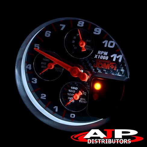 AJP Distributors Universal JDM Sport 5" Carbon Fiber Face 4-in-1 Tachometer 11K RPM Tach Gauge w/Oil/Water Temperature Pressure + External Red LED Shift Light Replacement Upgrade in Saudi Arabia