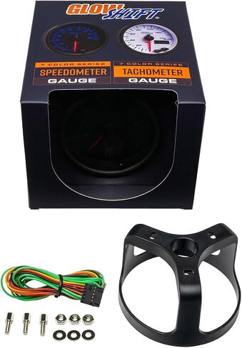 GlowShift Tinted 7 Color 8,000 RPM Tachometer Gauge - for 1-10 Cylinder Gas Powered Engines - Mounts in Custom Dashboard - Black Dial - Smoked Lens - 3-3/8" 85mm in Saudi Arabia