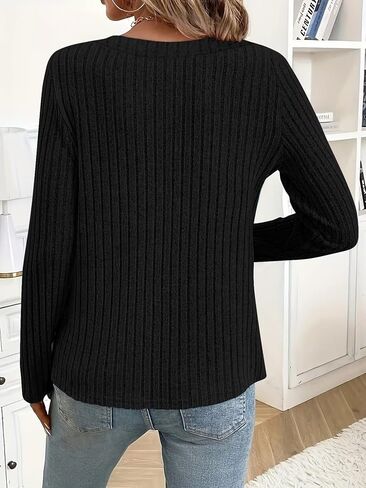 Women's Long Sleeve V Neck Tops 2025 Fall Fashion Casual Blouses Pullover Sweaters Tunics for Daily Outfits in Saudi Arabia