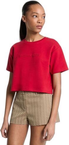 Michael Kors Women's Mk Embossed Logo Oversized Cropped T-Shirt in Saudi Arabia