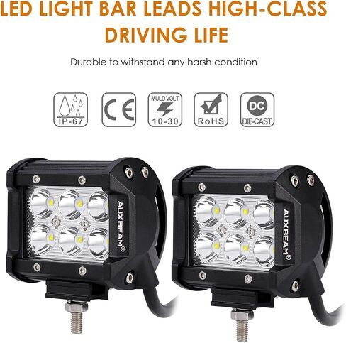 Auxbeam 2 Pcs LED Light Bars 4 inch LED Pods 18W Driving Light Spot Beam for Jeep, ATV, UTV, Truck, Offroad Vehicle (Without Wiring Harness) in Saudi Arabia