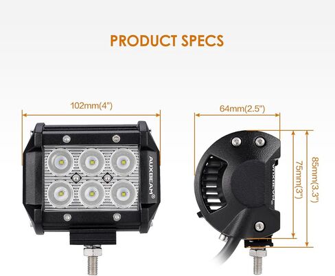 Auxbeam 2 Pcs LED Light Bars 4 inch LED Pods 18W Driving Light Spot Beam for Jeep, ATV, UTV, Truck, Offroad Vehicle (Without Wiring Harness) in Saudi Arabia