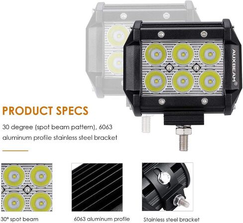 Auxbeam 2 Pcs LED Light Bars 4 inch LED Pods 18W Driving Light Spot Beam for Jeep, ATV, UTV, Truck, Offroad Vehicle (Without Wiring Harness) in Saudi Arabia