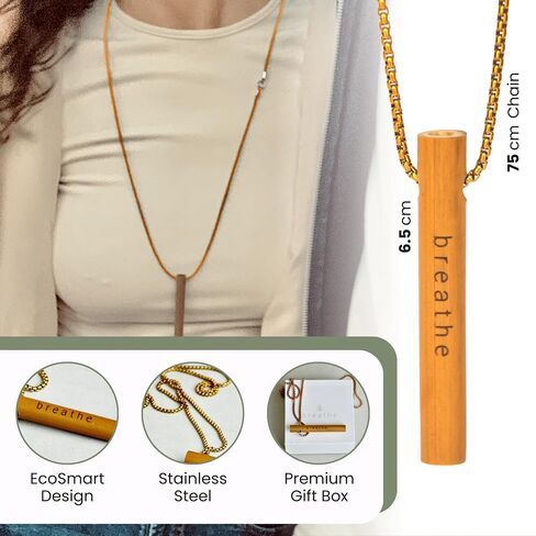 Bamboo Breathing Necklace for Meditation, Mindfulness Tool, Stress Reducer, Eco-Friendly Breathe Pendant, Portable Relaxation Gift for Men & Women in Saudi Arabia