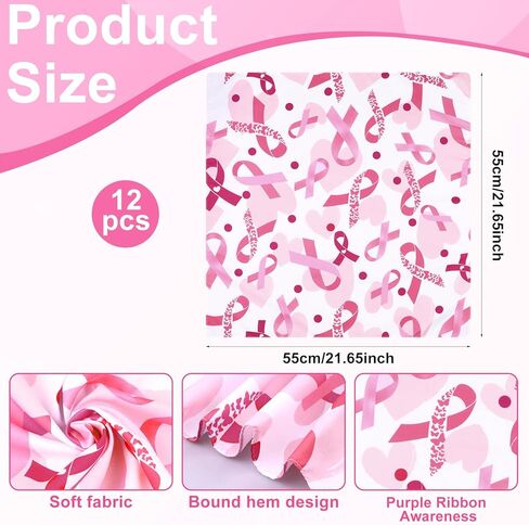 12 Set Breast Cancer Awareness Bandana and Heart Glasses Pink Ribbon Sunglasses Bandanas Bulk for Women Breast Cancer Charity Event Survivor Campaign Party Supplies in Kuwait