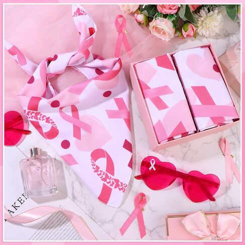 12 Set Breast Cancer Awareness Bandana and Heart Glasses Pink Ribbon Sunglasses Bandanas Bulk for Women Breast Cancer Charity Event Survivor Campaign Party Supplies in Kuwait