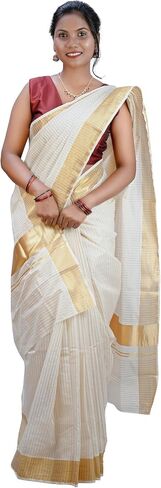 Kerala Set Saree for Women – Pure Cotton Saree In 3" Golden Kasavu Border With Running Blouse Piece in Saudi Arabia