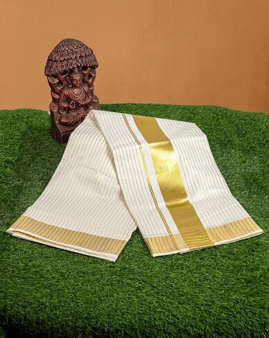 Kerala Set Saree for Women – Pure Cotton Saree In 3" Golden Kasavu Border With Running Blouse Piece in Saudi Arabia