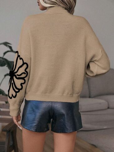 MakeMeChic Women's Mock Neck Fall Sweater Floral Long Sleeve Drop Shoulder Pullover Tops in Kuwait