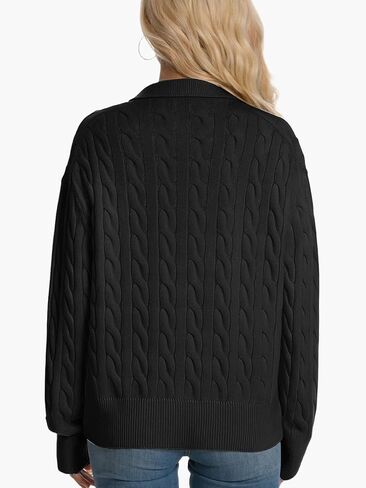 Womens Oversized Cable Knit Sweater Fall Fashion 2025 Lapel V Neck Chunky Pullover Tops Causal Winter Outfits in Kuwait