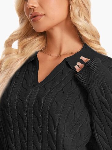 Womens Oversized Cable Knit Sweater Fall Fashion 2025 Lapel V Neck Chunky Pullover Tops Causal Winter Outfits in Kuwait