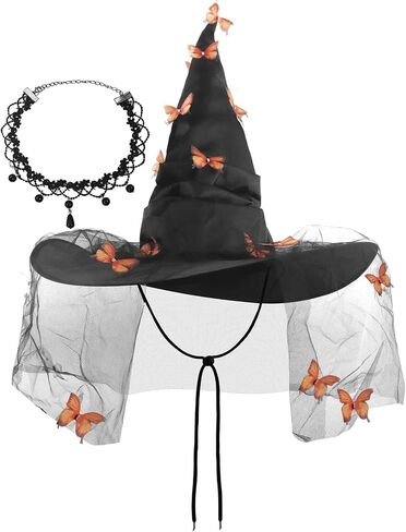 Erythem Witch Hat for Women, Witches Hat with Butterfly Witch Costume Accessories for Adult Halloween Party in Kuwait