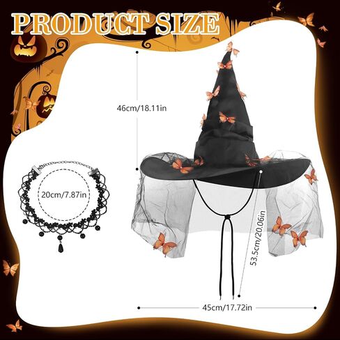 Erythem Witch Hat for Women, Witches Hat with Butterfly Witch Costume Accessories for Adult Halloween Party in Kuwait