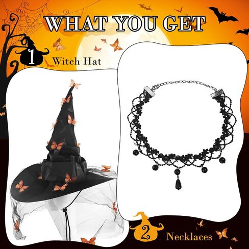 Erythem Witch Hat for Women, Witches Hat with Butterfly Witch Costume Accessories for Adult Halloween Party in Kuwait