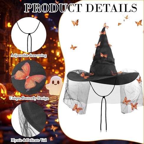 Erythem Witch Hat for Women, Witches Hat with Butterfly Witch Costume Accessories for Adult Halloween Party in Kuwait