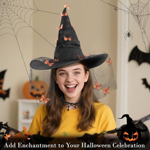 Erythem Witch Hat for Women, Witches Hat with Butterfly Witch Costume Accessories for Adult Halloween Party in Kuwait