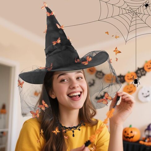 Erythem Witch Hat for Women, Witches Hat with Butterfly Witch Costume Accessories for Adult Halloween Party in Kuwait