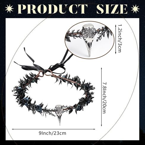Black Raven Feather Crown Gothic Elf Circlet with Raven Skull Moon Tiara for Halloween Cosplay Renaissance(Crow Style,8.2 x 6.3 Inch) in Saudi Arabia