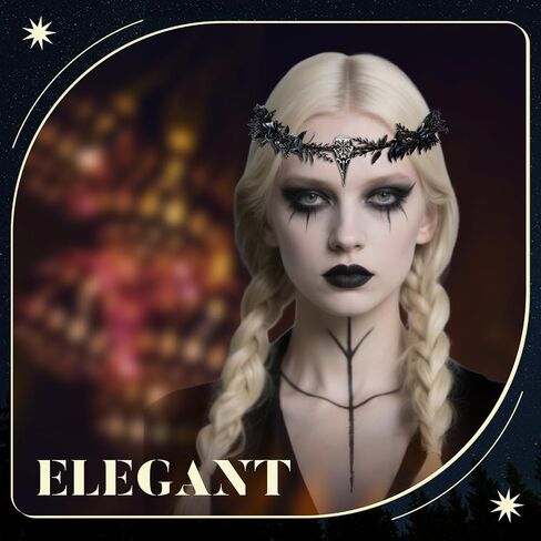 Black Raven Feather Crown Gothic Elf Circlet with Raven Skull Moon Tiara for Halloween Cosplay Renaissance(Crow Style,8.2 x 6.3 Inch) in Saudi Arabia