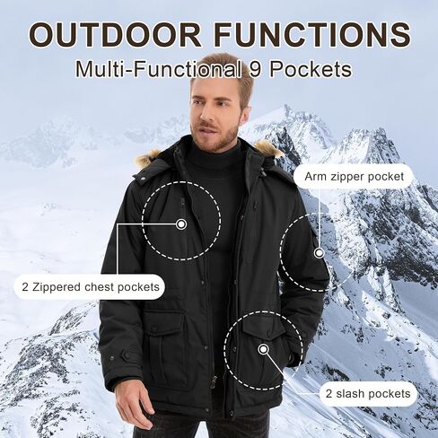 CHEXPEL Mens Winter Jacket Puffy Parka Jacket Water Repellent Windproof Long Winter Coat Thicken Fleece Lined Men Jacket in Saudi Arabia