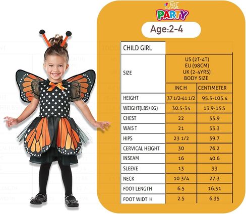 Little Girl Monarch Butterfly Costume and Wings for Halloween, For 2T-4T Toddler in Kuwait