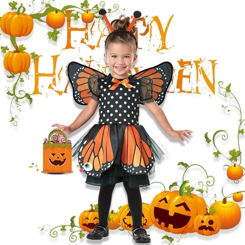 Little Girl Monarch Butterfly Costume and Wings for Halloween, For 2T-4T Toddler in Kuwait