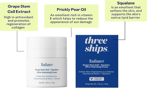 Three Ships Radiance Grape Stem Cell + Squalane Day Cream – Vegan Facial Moisturizer Hydrates & Balances Skin – As Seen on TV – Natural Face Lotion for All Skin Types, 50g in Saudi Arabia