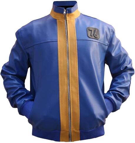 Vault Fall out 76 Jacket - Blue Faux Leather 76 Vault Biker Jacket For Men Fallout 76 Biker Jacket For Men in Kuwait