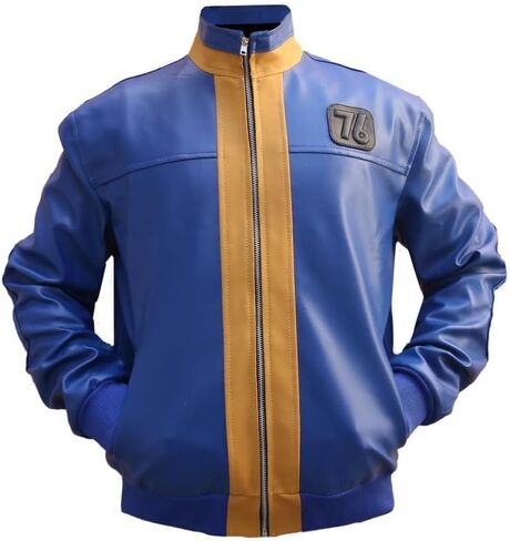 Vault Fall out 76 Jacket - Blue Faux Leather 76 Vault Biker Jacket For Men Fallout 76 Biker Jacket For Men in Kuwait