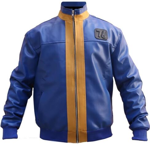 Vault Fall out 76 Jacket - Blue Faux Leather 76 Vault Biker Jacket For Men Fallout 76 Biker Jacket For Men in Kuwait