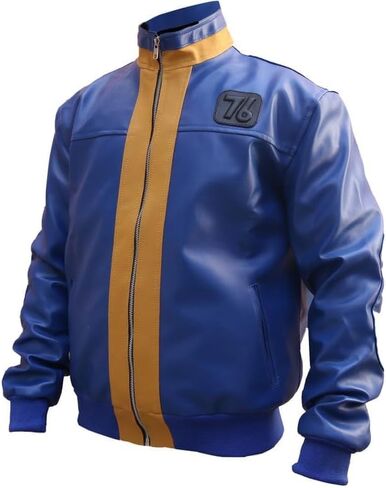 Vault Fall out 76 Jacket - Blue Faux Leather 76 Vault Biker Jacket For Men Fallout 76 Biker Jacket For Men in Kuwait