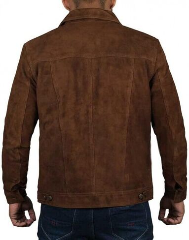 Men's Logan Cowboy Style Brown trucker Suede Leather Jacket With Free of Cost T-Shirt in Saudi Arabia