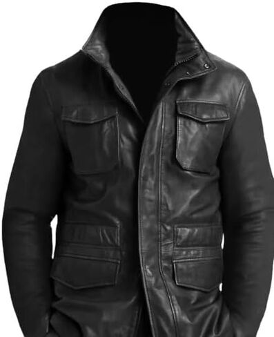 Men's Leather Coat Biker Motorcycle Real Lambskin Field Brown Coat With Pockets in Saudi Arabia