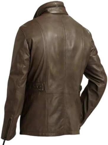 Men's Leather Coat Biker Motorcycle Real Lambskin Field Brown Coat With Pockets in Saudi Arabia