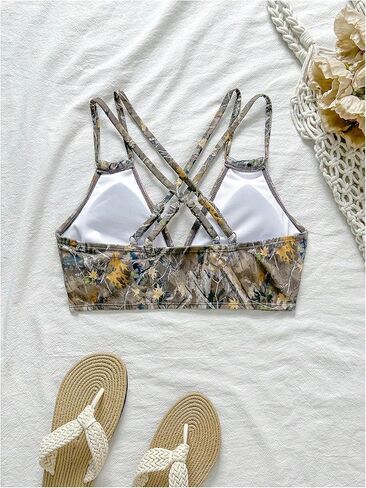 WDIRARA Women's Camo Triangle Bikini Top Criss Cross Backless Swim Top in Saudi Arabia