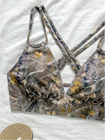 WDIRARA Women's Camo Triangle Bikini Top Criss Cross Backless Swim Top in Saudi Arabia