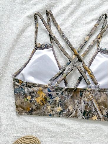 WDIRARA Women's Camo Triangle Bikini Top Criss Cross Backless Swim Top in Saudi Arabia