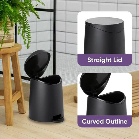 Superio Mini Bathroom Trash Can with Lid 3 Liter, Plastic Waste Bin 0.75 Gallon, Modern Flat Lid Step On Trash Can with Foot Pedal, for Bathroom, Bedroom, Office, Under Desk, Soft Close (2, Grey) in Kuwait