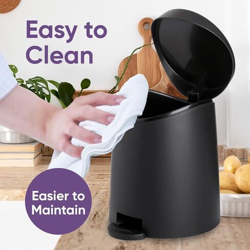 Superio Mini Bathroom Trash Can with Lid 3 Liter, Plastic Waste Bin 0.75 Gallon, Modern Flat Lid Step On Trash Can with Foot Pedal, for Bathroom, Bedroom, Office, Under Desk, Soft Close (2, Grey) in Kuwait