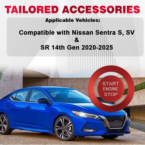 غطاء حلقة إيقاف تشغيل المحرك، متوافق مع Nissan Sentra S، SV&SR الجيل الرابع عشر 2020-2025، أغطية الأزرار، الملحقات الداخلية، قطعتين (أحمر) in Saudi Arabia