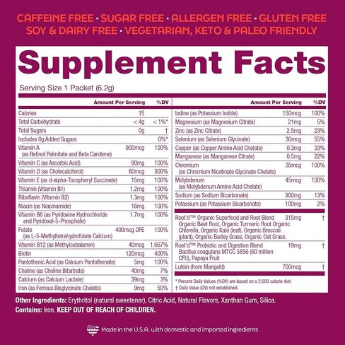 Root'd Multivitamin Powder for Men - 24 Vitamins & Minerals with 3X Electrolytes, 9 Organic Superfoods, Probiotics & Enzymes, Sugar-Free Multivitamin & Hydration | 30 Vitamin Drink Mix Packets in Kuwait