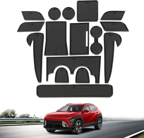 بطانة وحدة التحكم المركزية 16 قطعة من Smabee لسيارة Hyundai Kona 2025 2024 حوامل أكواب لـ 2025 Kona سجادة فتحة الباب مضادة للغبار والإكسسوارات الداخلية (أحمر) in Kuwait