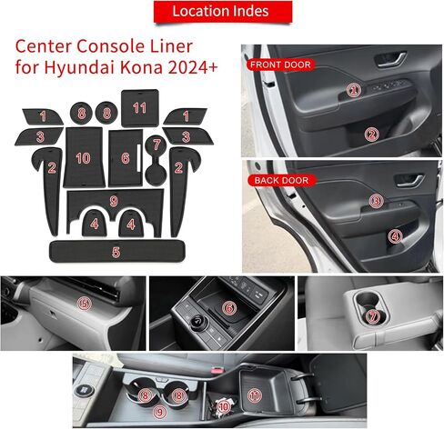بطانة وحدة التحكم المركزية 16 قطعة من Smabee لسيارة Hyundai Kona 2025 2024 حوامل أكواب لـ 2025 Kona سجادة فتحة الباب مضادة للغبار والإكسسوارات الداخلية (أحمر) in Kuwait