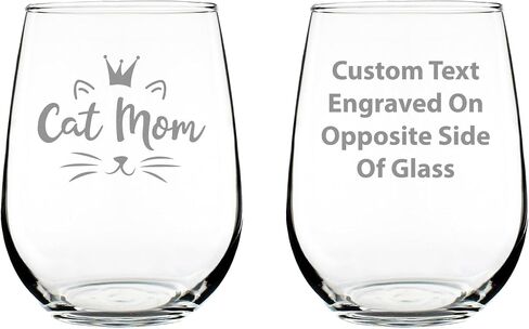 Cat Mom - Stemless Wine Glass Gift - Cute Gifts for Cat Lady - Large 17 Ounce in Saudi Arabia