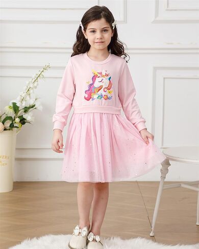 Vieille Girls Dresses Long Sleeve Sweat Party Dress with Sequin Tulle Skirt 2-7 Years in Kuwait