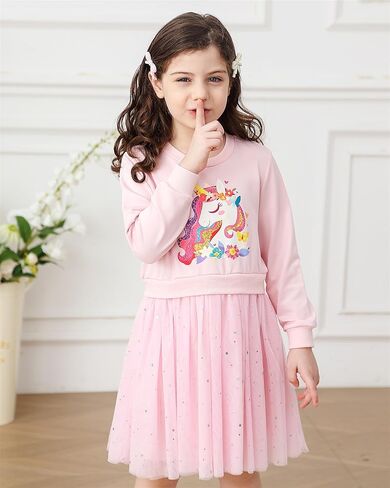 Vieille Girls Dresses Long Sleeve Sweat Party Dress with Sequin Tulle Skirt 2-7 Years in Kuwait