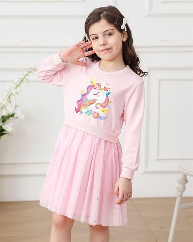 Vieille Girls Dresses Long Sleeve Sweat Party Dress with Sequin Tulle Skirt 2-7 Years in Kuwait