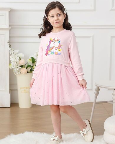Vieille Girls Dresses Long Sleeve Sweat Party Dress with Sequin Tulle Skirt 2-7 Years in Kuwait