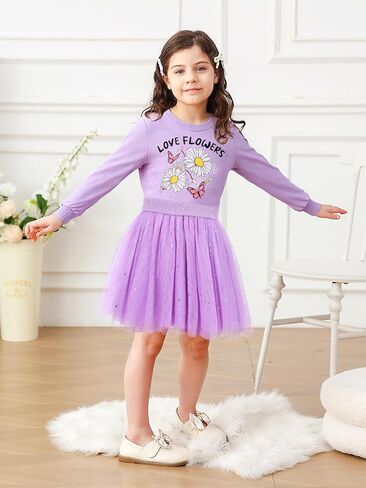 Vieille Girls Dresses Long Sleeve Sweat Party Dress with Sequin Tulle Skirt 2-7 Years in Kuwait